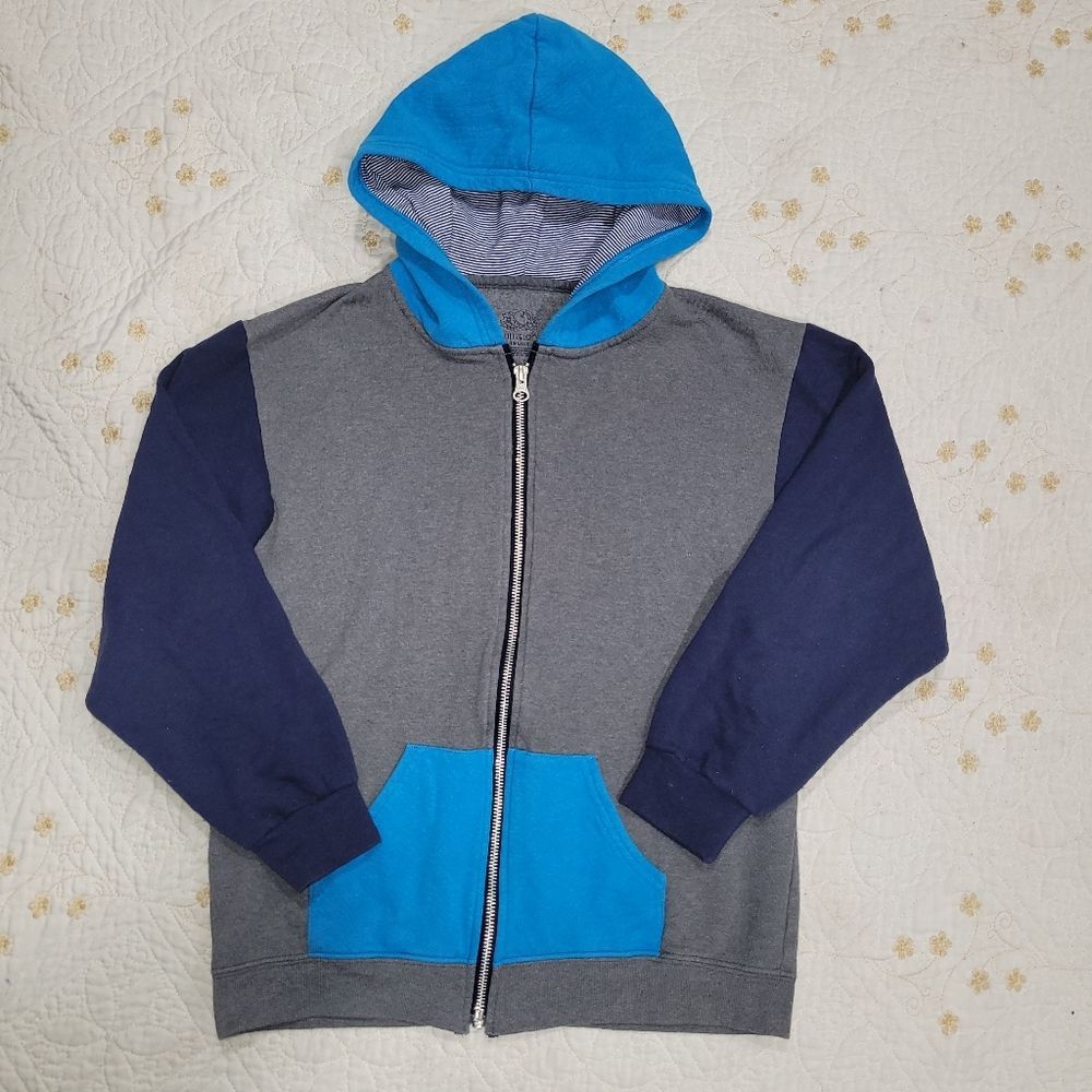 Fruit of the Loom Size Large Kids Blue & Gray Zip-Up Hoodie